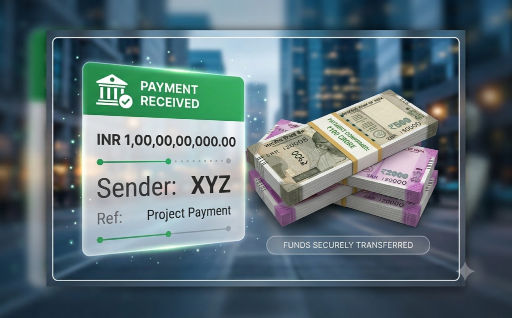 "Bank payment confirmation of ₹100 crore illustrating the early retirement thought experiment"