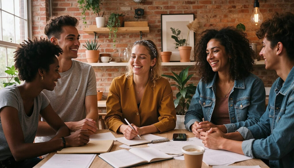 Gen Z employees collaborating in team meeting at modern workplace