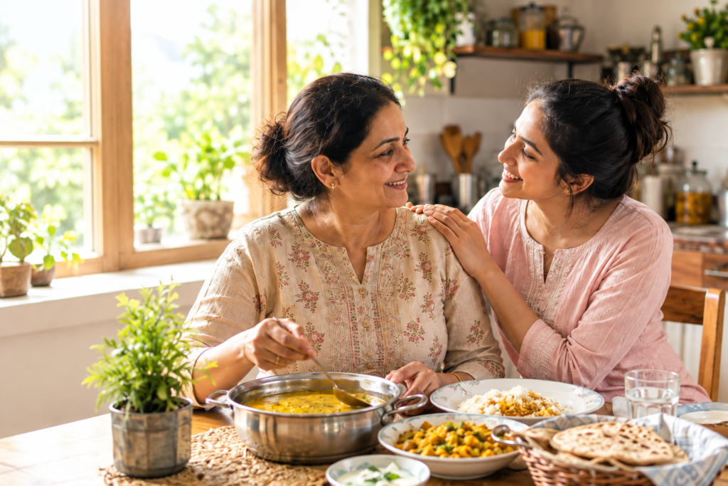 maa ke haath ka khana mother daughter sharing meal together
